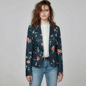 Worthington Women’s Black & Floral Short Blazer Jacket Y2K Size Medium